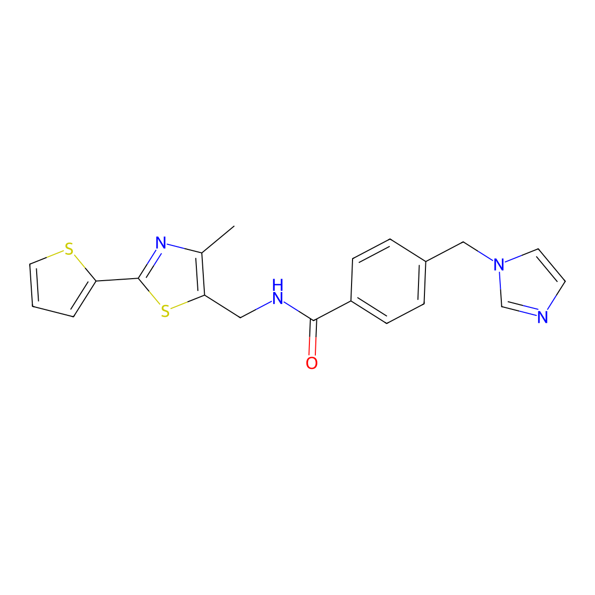 4-((1H-imidazol-1-yl)methyl)-N-((4-methyl-2-(thiophen-2-yl)thiazol-5-yl)methyl)benzamide molecular structure, CAS 1396871-60-5