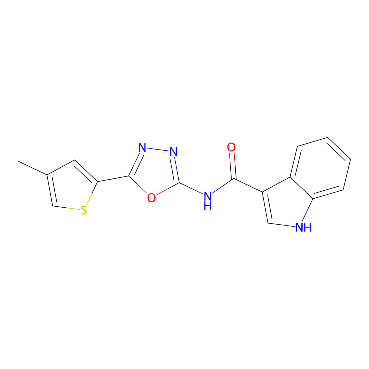 N-[5-(4-methylthiophen-2-yl)-1,3,4-oxadiazol-2-yl]-1H-indole-3-carboxamide molecular structure, CAS 1396871-63-8