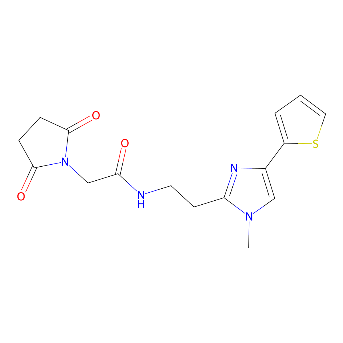 2-(2,5-dioxopyrrolidin-1-yl)-N-(2-(1-methyl-4-(thiophen-2-yl)-1H-imidazol-2-yl)ethyl)acetamide molecular structure, CAS 1396871-64-9