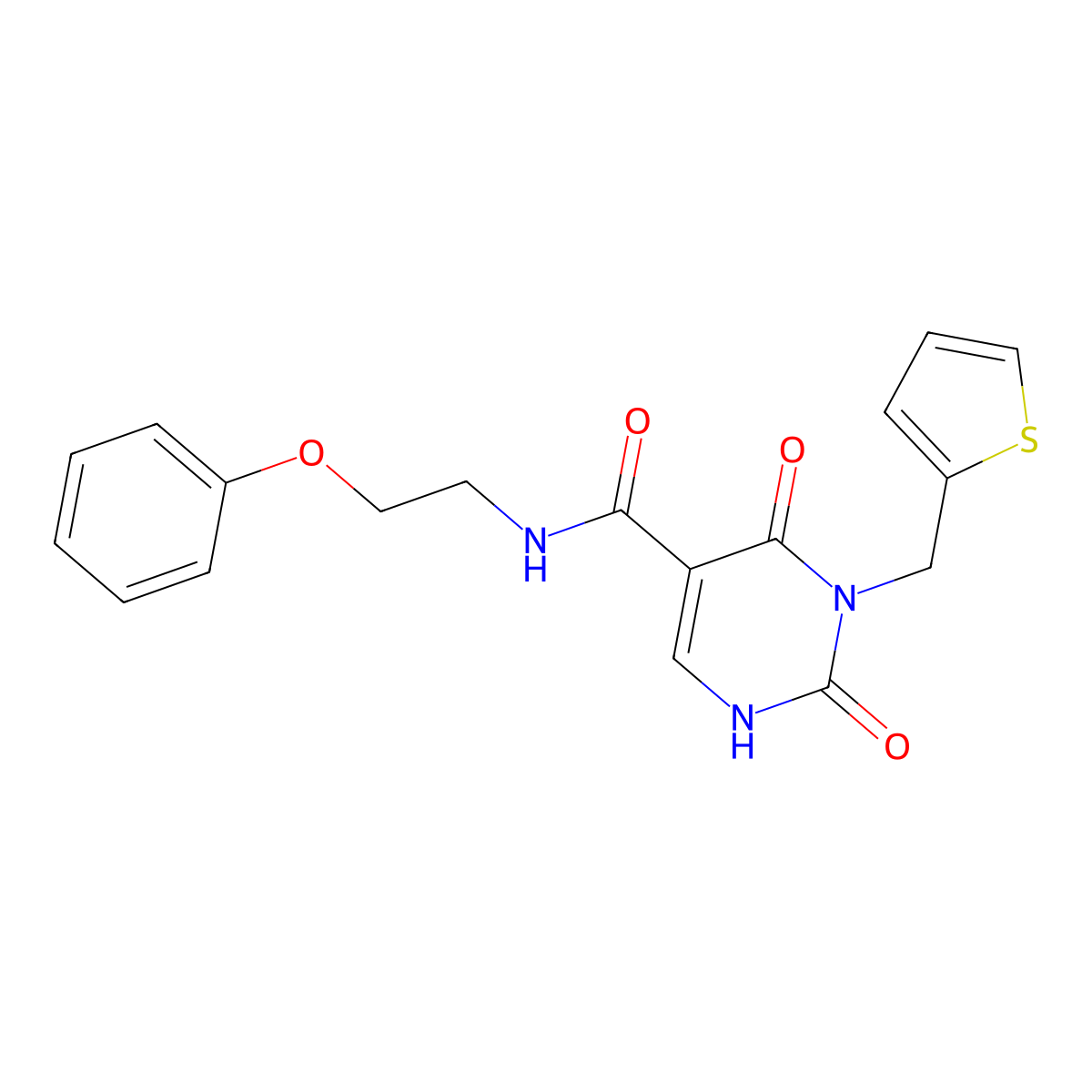 2,4-dioxo-N-(2-phenoxyethyl)-3-(thiophen-2-ylmethyl)-1,2,3,4-tetrahydropyrimidine-5-carboxamide molecular structure, CAS 1396871-66-1