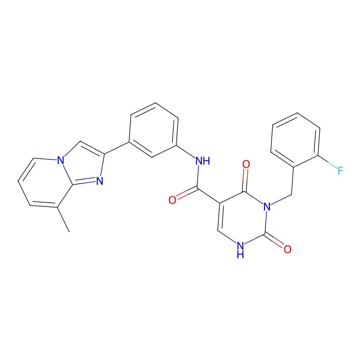 3-(2-fluorobenzyl)-N-(3-(8-methylimidazo[1,2-a]pyridin-2-yl)phenyl)-2,4-dioxo-1,2,3,4-tetrahydropyrimidine-5-carboxamide molecular structure, CAS 1396871-81-0