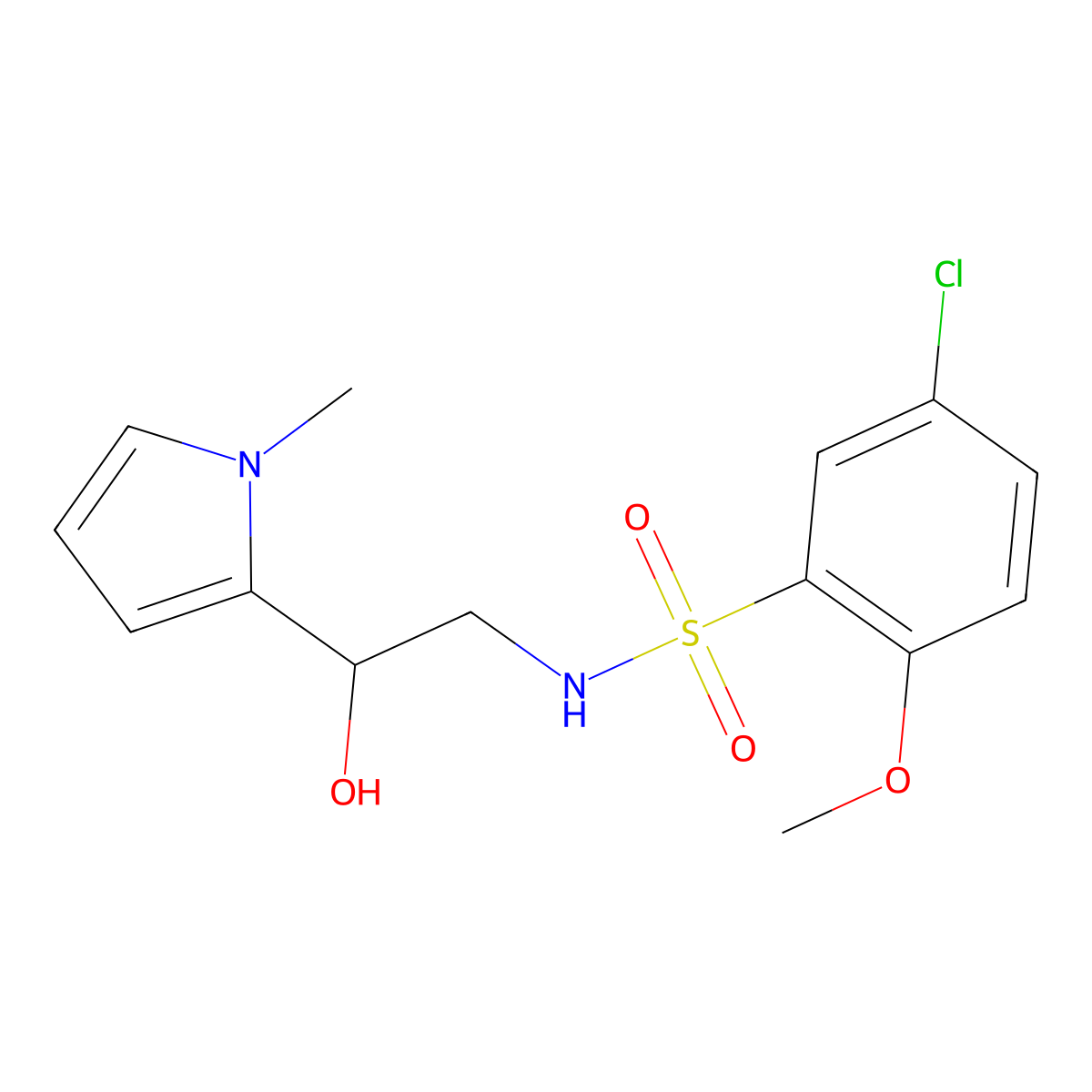 5-chloro-N-(2-hydroxy-2-(1-methyl-1H-pyrrol-2-yl)ethyl)-2-methoxybenzenesulfonamide molecular structure, CAS 1396871-85-4