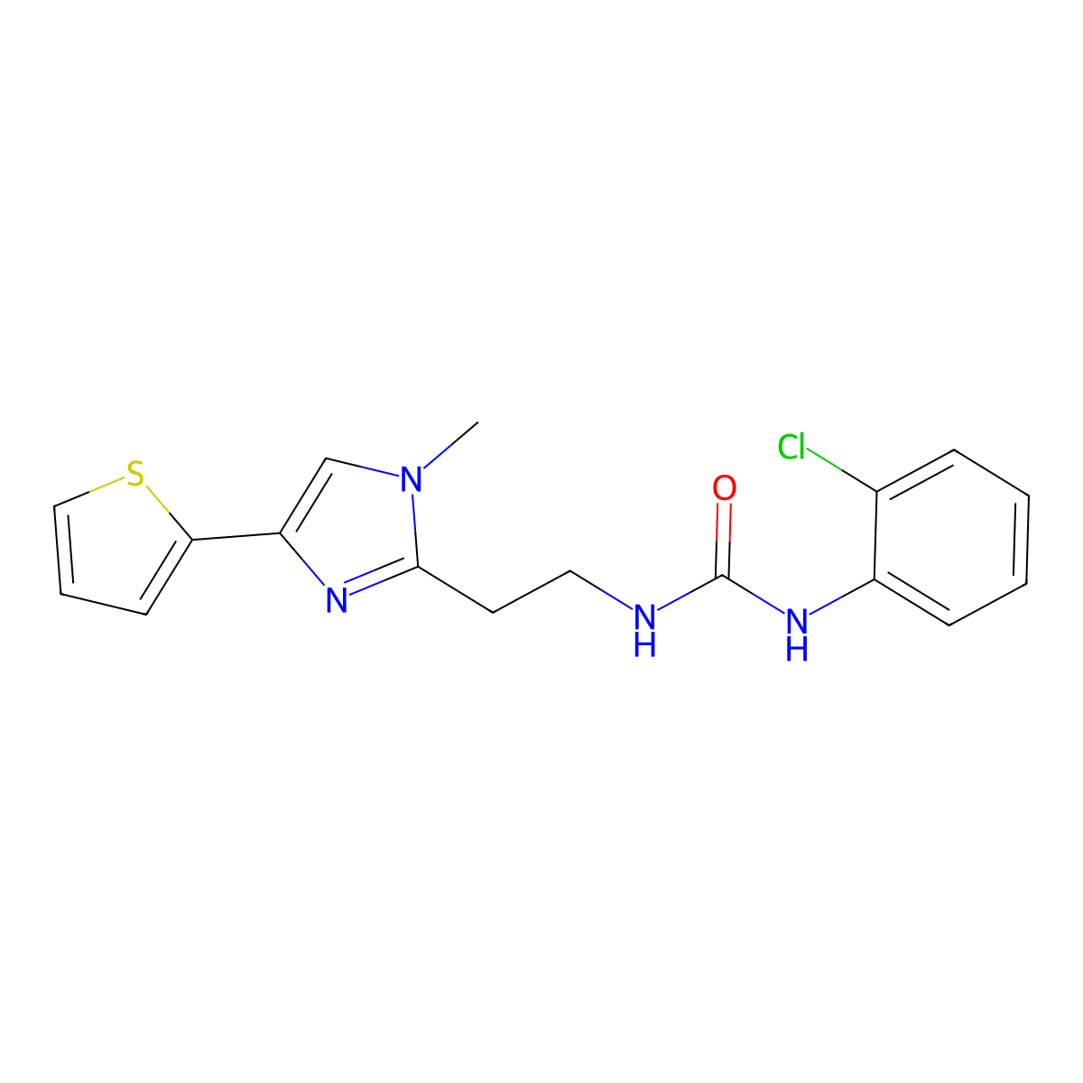 1-(2-chlorophenyl)-3-(2-(1-methyl-4-(thiophen-2-yl)-1H-imidazol-2-yl)ethyl)urea molecular structure, CAS 1396871-87-6
