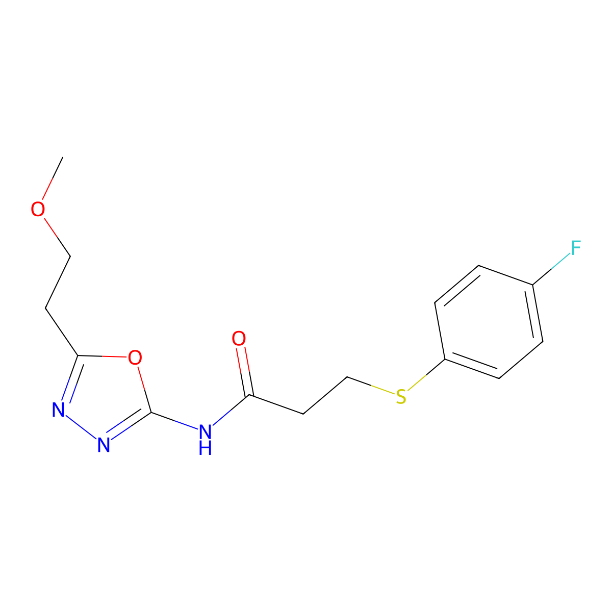 3-((4-fluorophenyl)thio)-N-(5-(2-methoxyethyl)-1,3,4-oxadiazol-2-yl)propanamide molecular structure, CAS 1396871-92-3