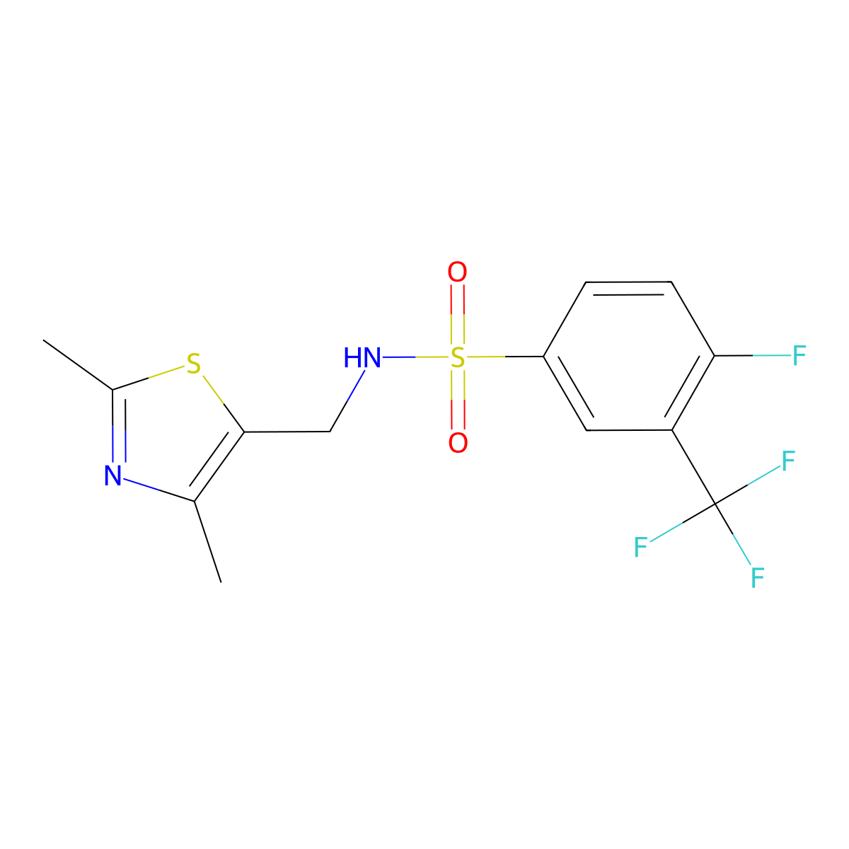 N-((2,4-dimethylthiazol-5-yl)methyl)-4-fluoro-3-(trifluoromethyl)benzenesulfonamide molecular structure, CAS 1396871-94-5