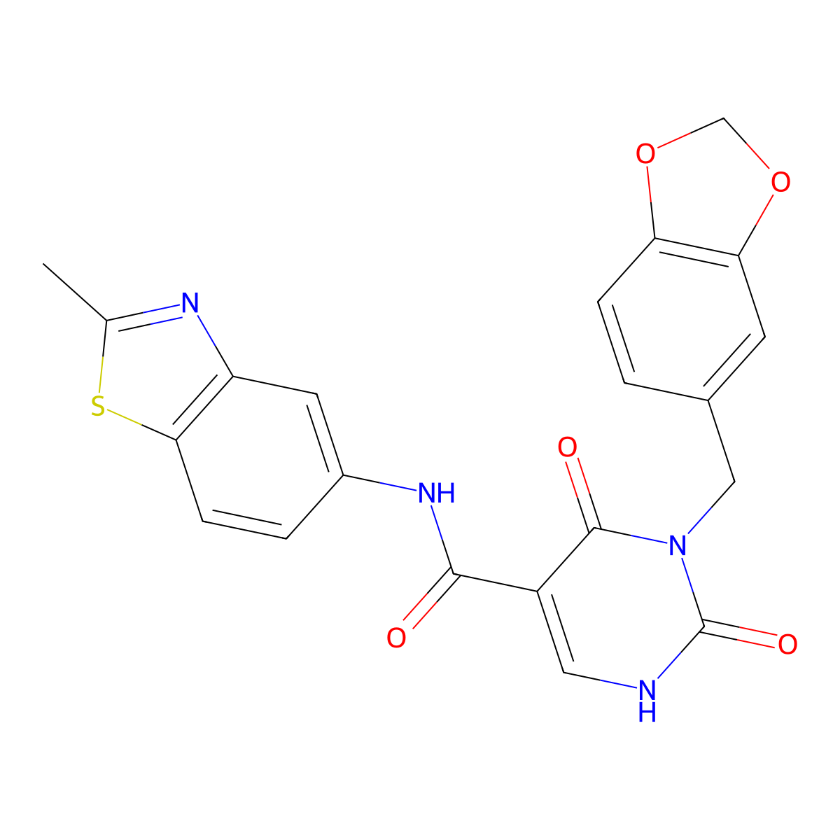 3-(benzo[d][1,3]dioxol-5-ylmethyl)-N-(2-methylbenzo[d]thiazol-5-yl)-2,4-dioxo-1,2,3,4-tetrahydropyrimidine-5-carboxamide molecular structure, CAS 1396871-98-9