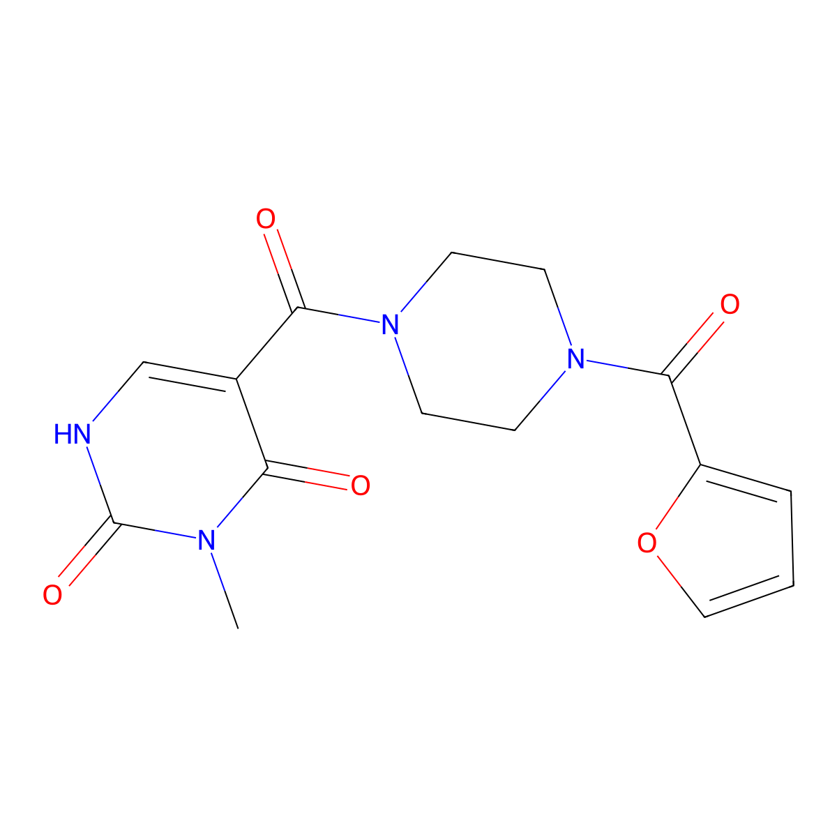 5-(4-(furan-2-carbonyl)piperazine-1-carbonyl)-3-methylpyrimidine-2,4(1H,3H)-dione molecular structure, CAS 1396872-02-8