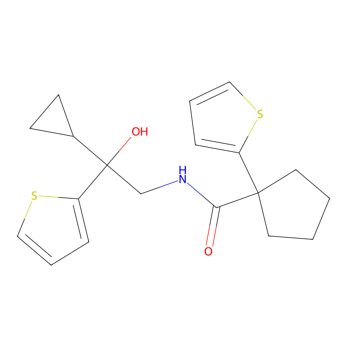 N-(2-cyclopropyl-2-hydroxy-2-(thiophen-2-yl)ethyl)-1-(thiophen-2-yl)cyclopentanecarboxamide molecular structure, CAS 1396872-07-3