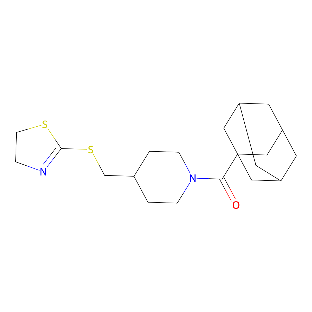 1-(Adamantane-1-carbonyl)-4-[(4,5-dihydro-1,3-thiazol-2-ylsulfanyl)methyl]piperidine molecular structure, CAS 1396872-10-8