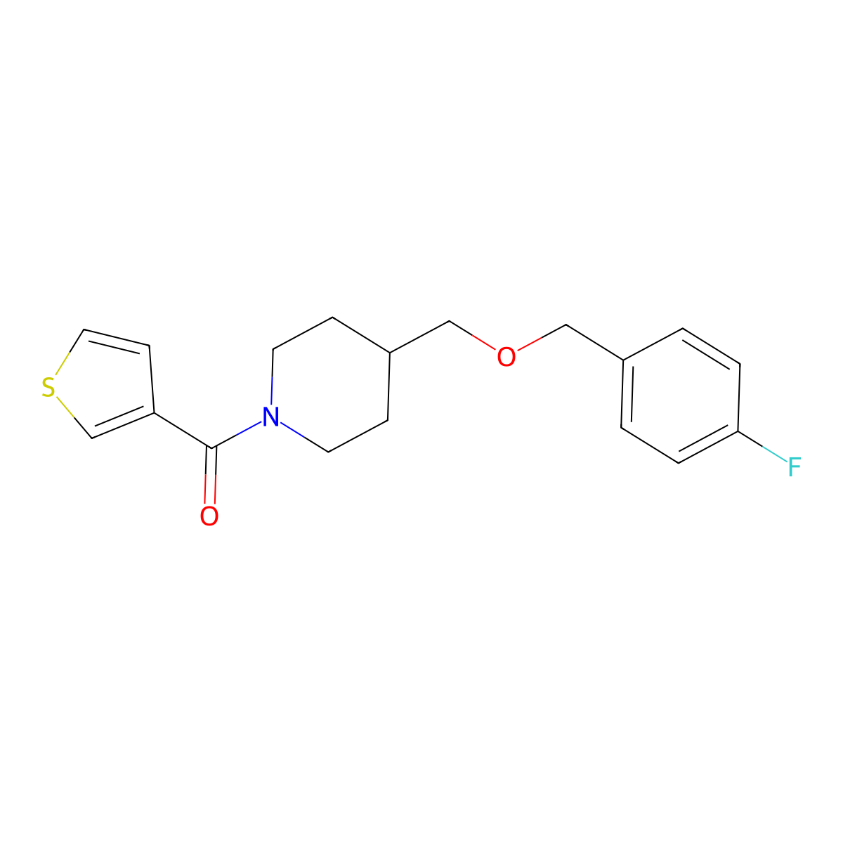 (4-(((4-Fluorobenzyl)oxy)methyl)piperidin-1-yl)(thiophen-3-yl)methanone molecular structure, CAS 1396872-11-9