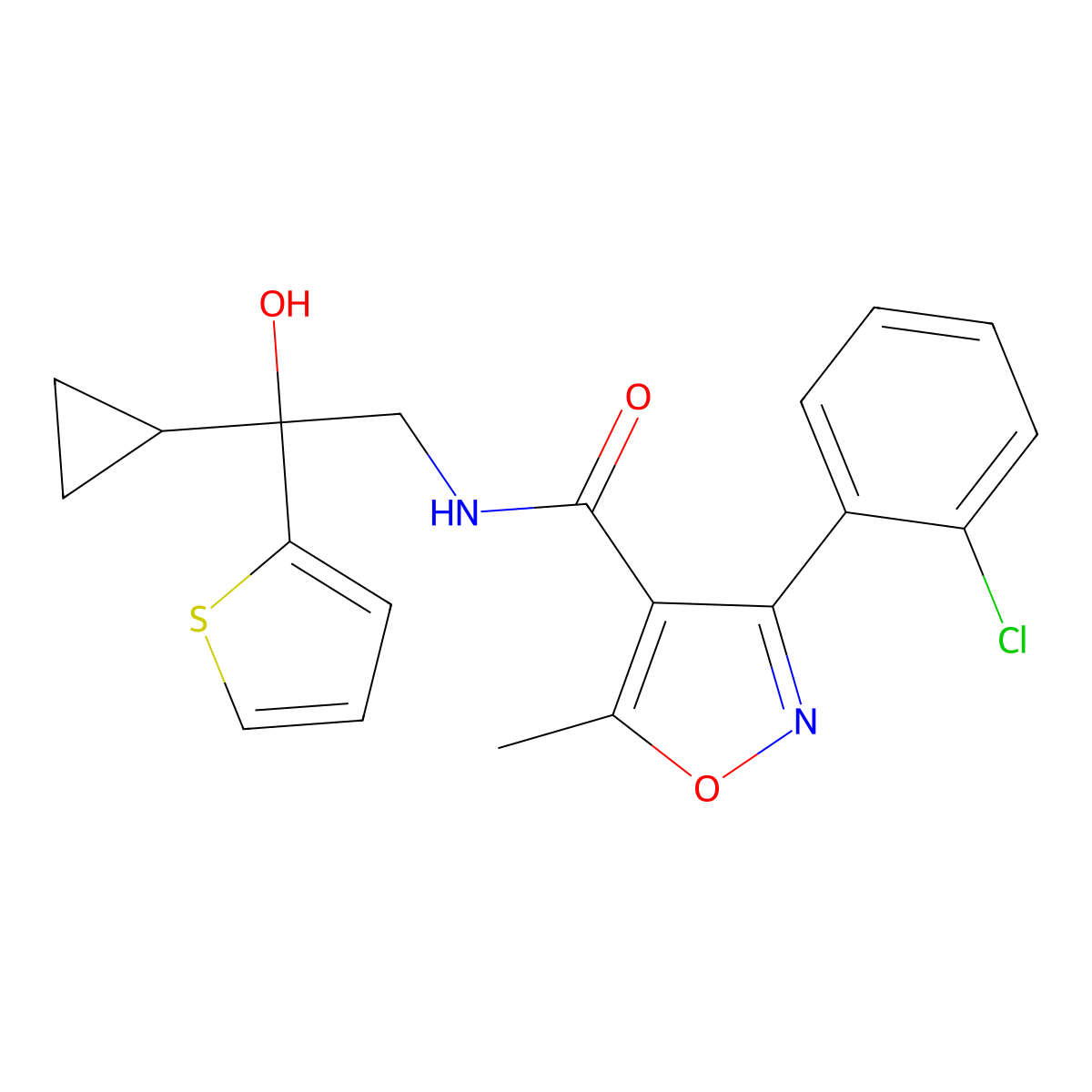 3-(2-chlorophenyl)-N-(2-cyclopropyl-2-hydroxy-2-(thiophen-2-yl)ethyl)-5-methylisoxazole-4-carboxamide molecular structure, CAS 1396872-14-2