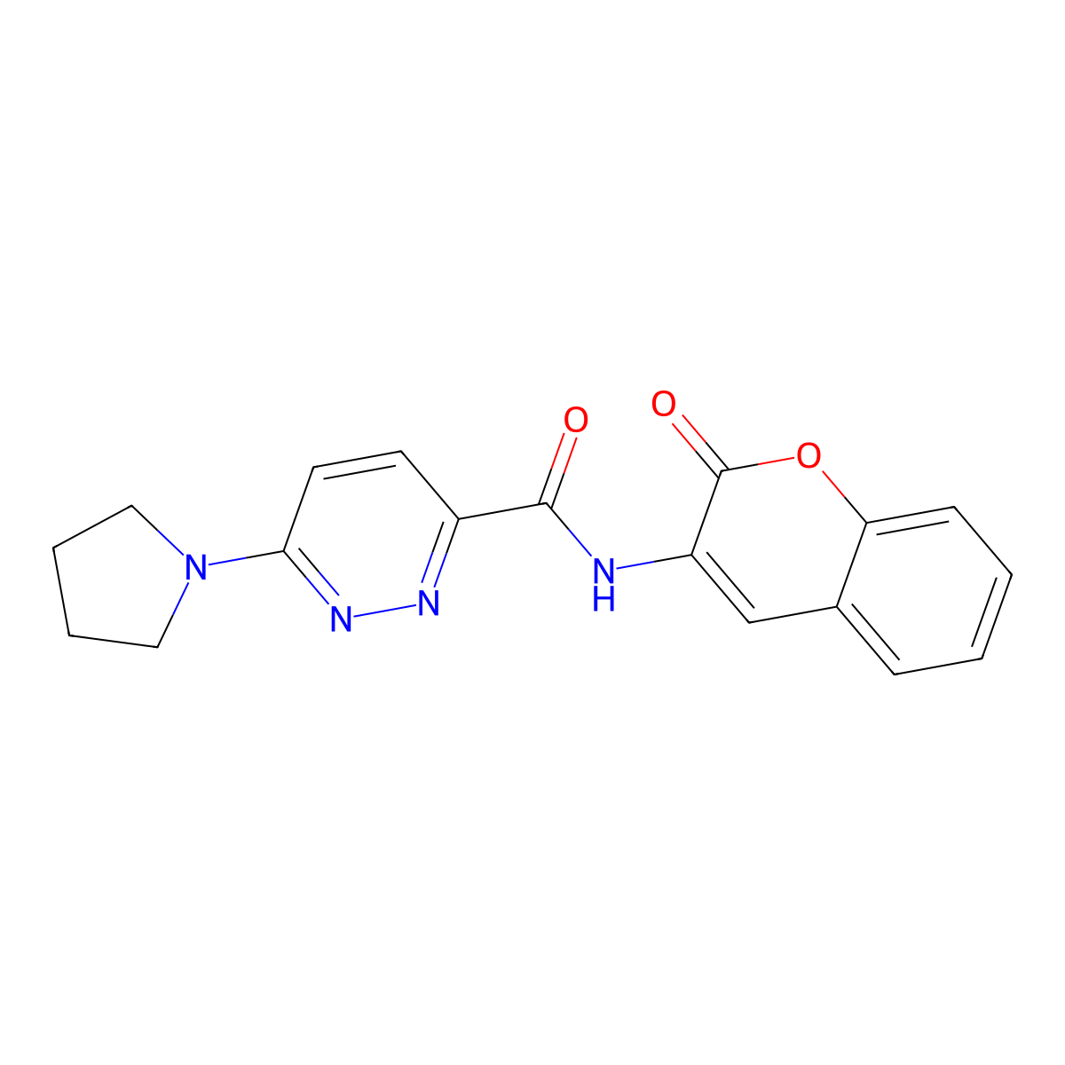 N-(2-oxo-2H-chromen-3-yl)-6-(pyrrolidin-1-yl)pyridazine-3-carboxamide molecular structure, CAS 1396872-28-8