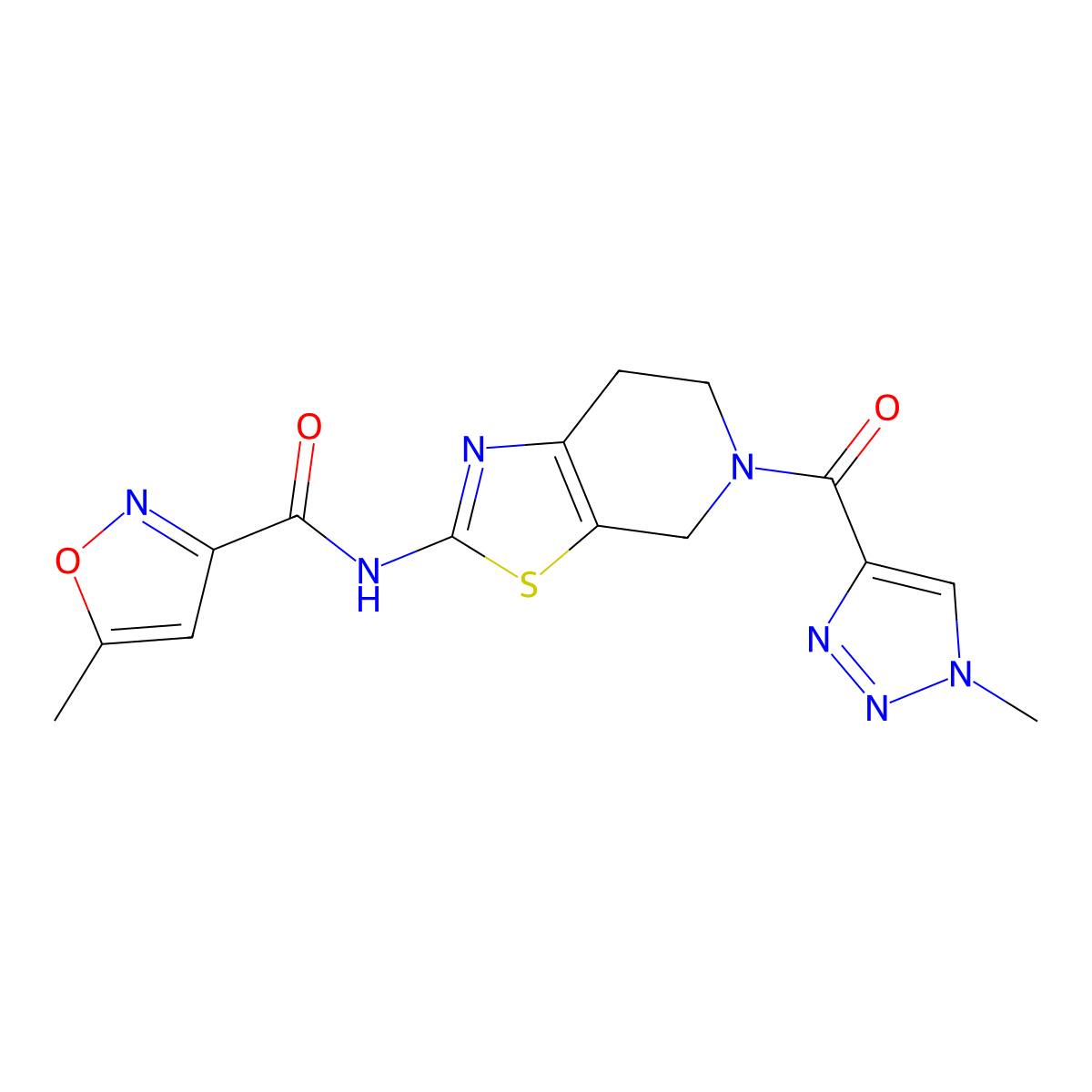 5-methyl-N-[5-(1-methyl-1H-1,2,3-triazole-4-carbonyl)-4H,5H,6H,7H-[1,3]thiazolo[5,4-c]pyridin-2-yl]-1,2-oxazole-3-carboxamide molecular structure, CAS 1396872-40-4