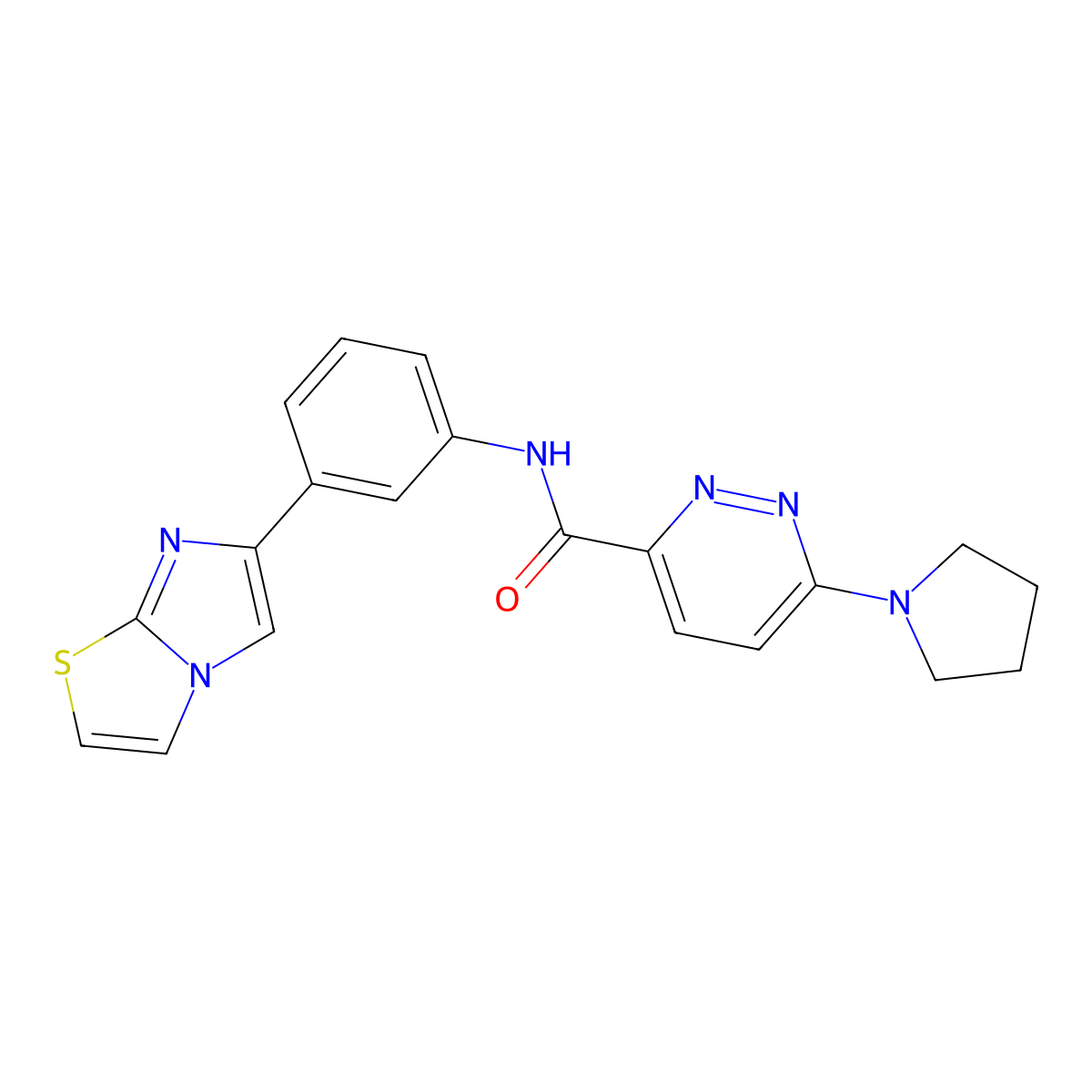N-(3-(imidazo[2,1-b]thiazol-6-yl)phenyl)-6-(pyrrolidin-1-yl)pyridazine-3-carboxamide molecular structure, CAS 1396872-42-6