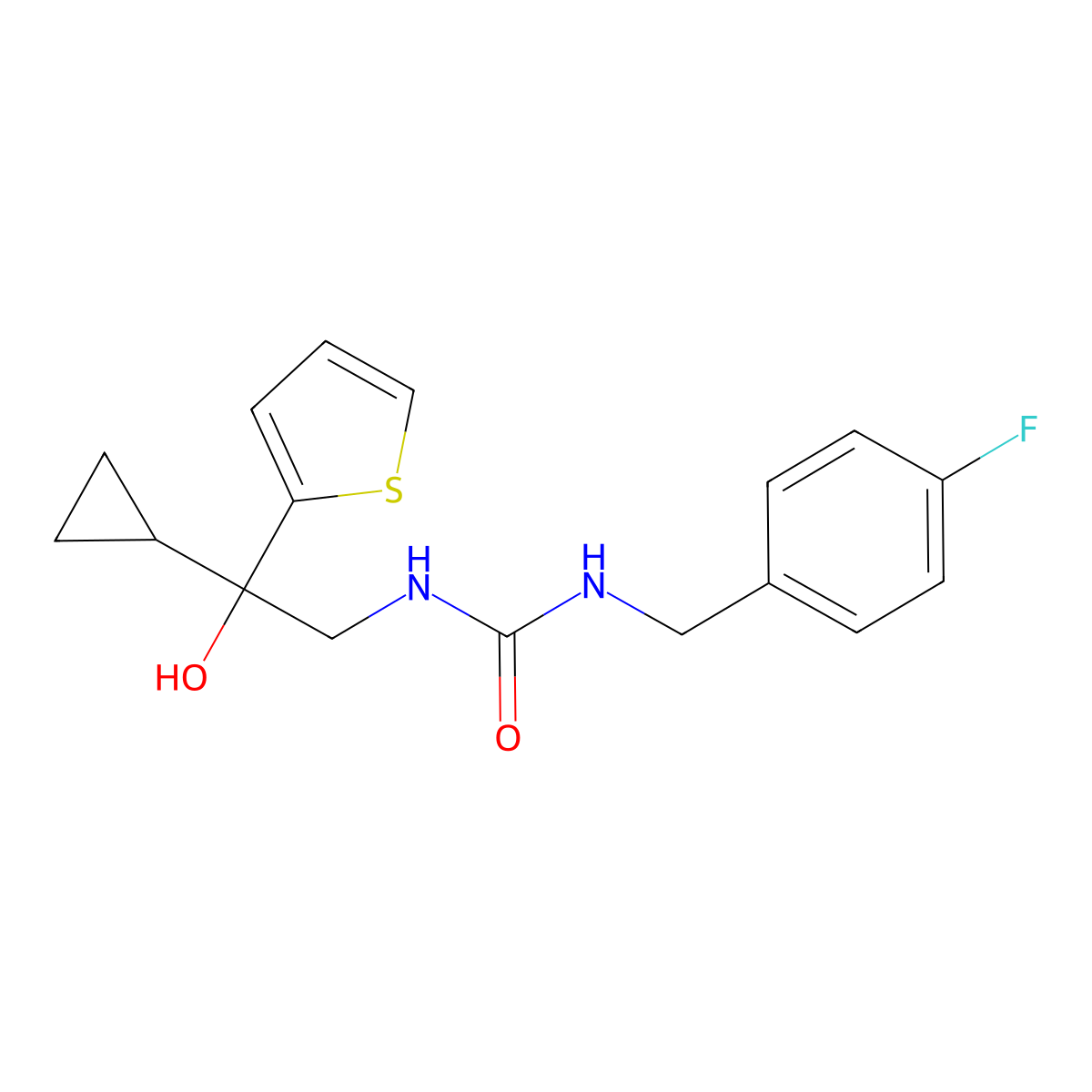 1-(2-Cyclopropyl-2-hydroxy-2-(thiophen-2-yl)ethyl)-3-(4-fluorobenzyl)urea molecular structure, CAS 1396872-43-7