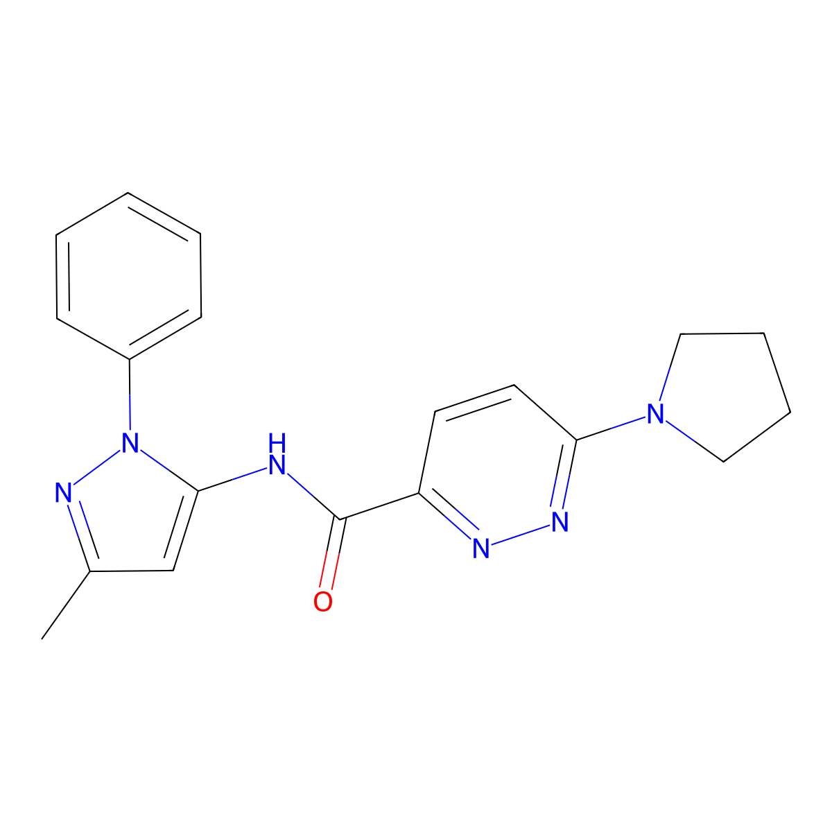 N-(3-methyl-1-phenyl-1H-pyrazol-5-yl)-6-(pyrrolidin-1-yl)pyridazine-3-carboxamide molecular structure, CAS 1396872-48-2