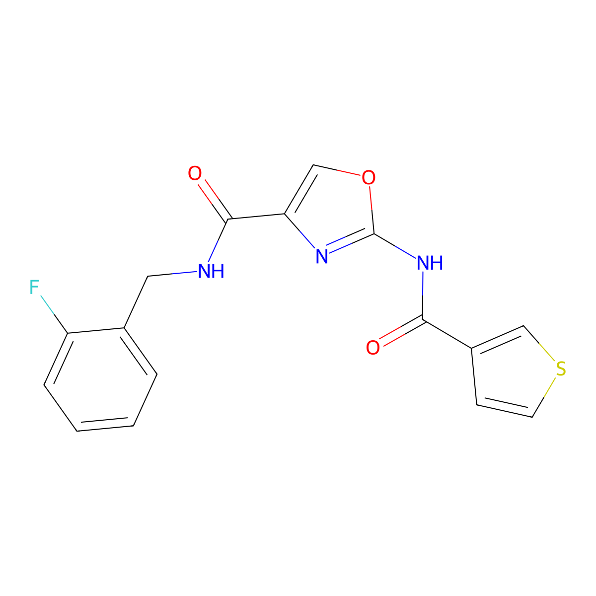 N-(2-fluorobenzyl)-2-(thiophene-3-carboxamido)oxazole-4-carboxamide molecular structure, CAS 1396872-55-1