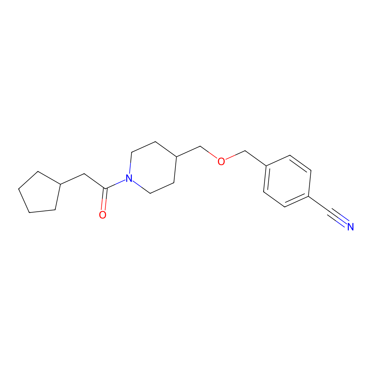 4-({[1-(2-Cyclopentylacetyl)piperidin-4-yl]methoxy}methyl)benzonitrile molecular structure, CAS 1396872-59-5