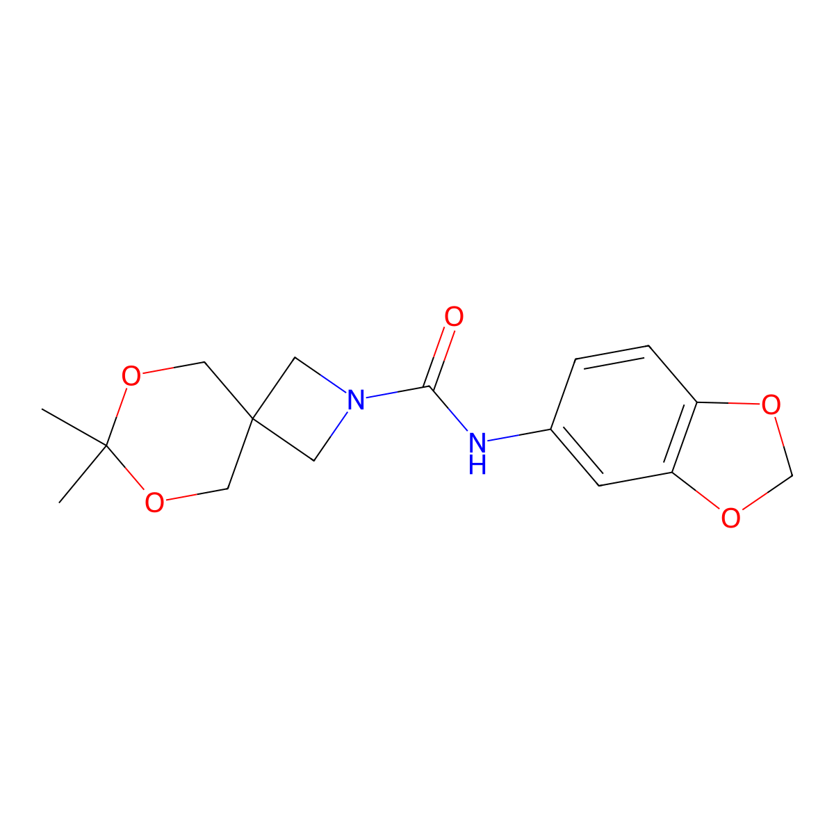 N-(benzo[d][1,3]dioxol-5-yl)-7,7-dimethyl-6,8-dioxa-2-azaspiro[3.5]nonane-2-carboxamide molecular structure, CAS 1396872-62-0