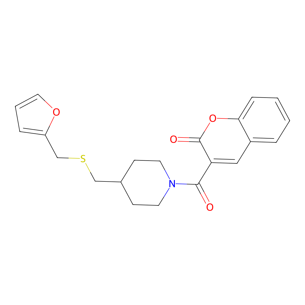 3-[4-({[(furan-2-yl)methyl]sulfanyl}methyl)piperidine-1-carbonyl]-2H-chromen-2-one molecular structure, CAS 1396872-66-4