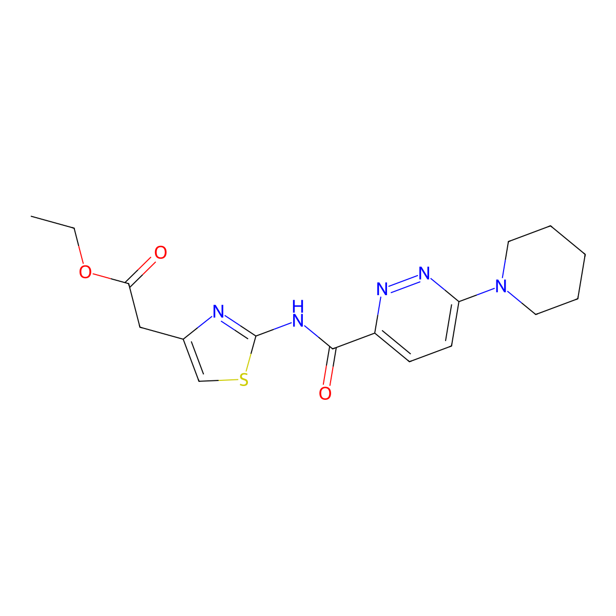 Ethyl 2-(2-(6-(piperidin-1-yl)pyridazine-3-carboxamido)thiazol-4-yl)acetate molecular structure, CAS 1396872-67-5