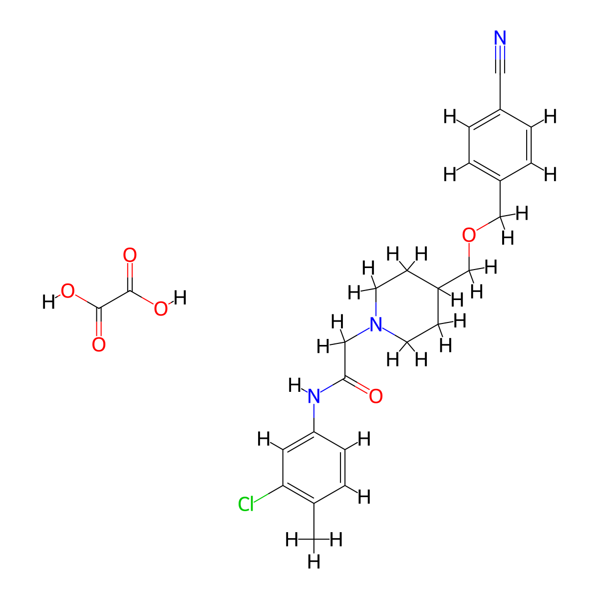 N-(3-chloro-4-methylphenyl)-2-(4-(((4-cyanobenzyl)oxy)methyl)piperidin-1-yl)acetamide oxalate molecular structure, CAS 1396872-70-0