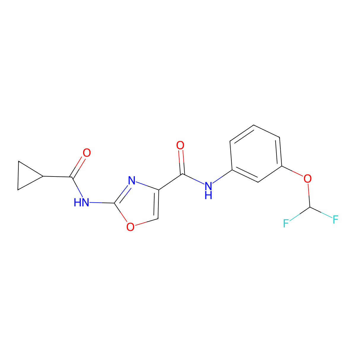2-(cyclopropanecarboxamido)-N-(3-(difluoromethoxy)phenyl)oxazole-4-carboxamide molecular structure, CAS 1396872-74-4