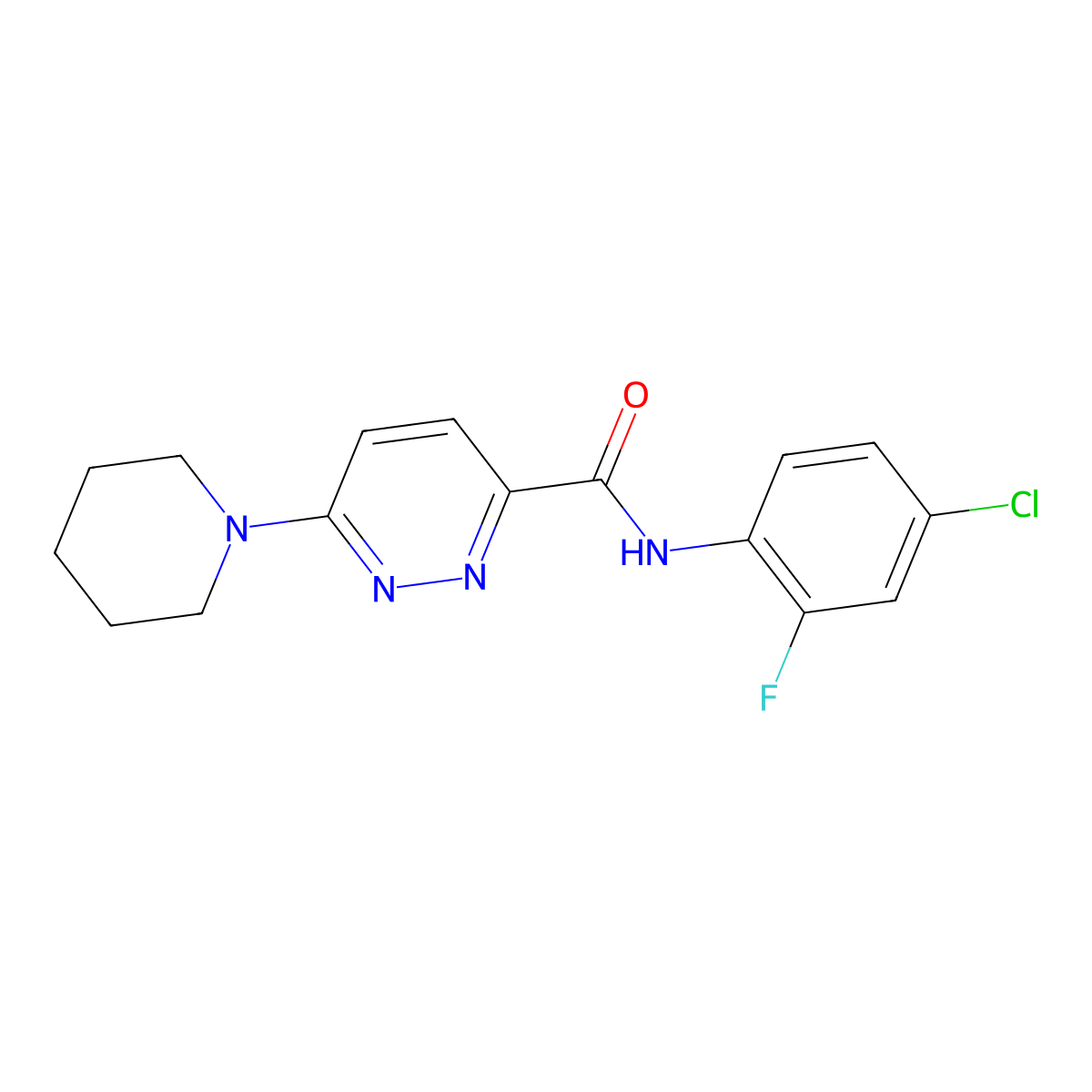 N-(4-chloro-2-fluorophenyl)-6-(piperidin-1-yl)pyridazine-3-carboxamide molecular structure, CAS 1396872-78-8