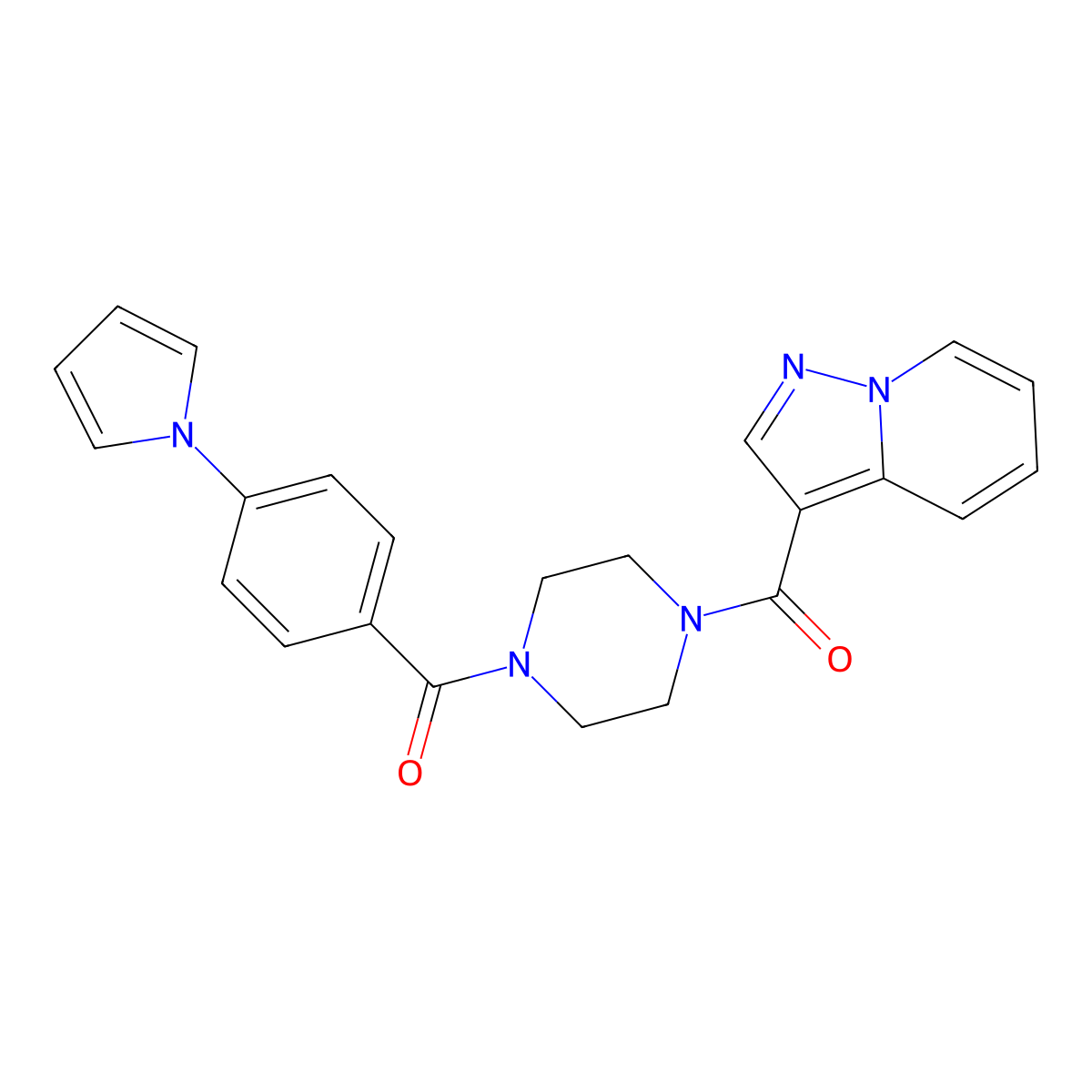 (4-(4-(1H-pyrrol-1-yl)benzoyl)piperazin-1-yl)(pyrazolo[1,5-a]pyridin-3-yl)methanone molecular structure, CAS 1396872-82-4
