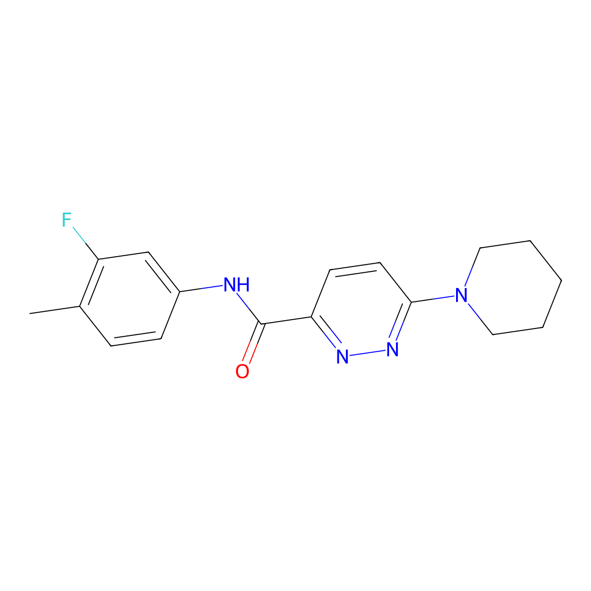 N-(3-fluoro-4-methylphenyl)-6-(piperidin-1-yl)pyridazine-3-carboxamide molecular structure, CAS 1396872-85-7