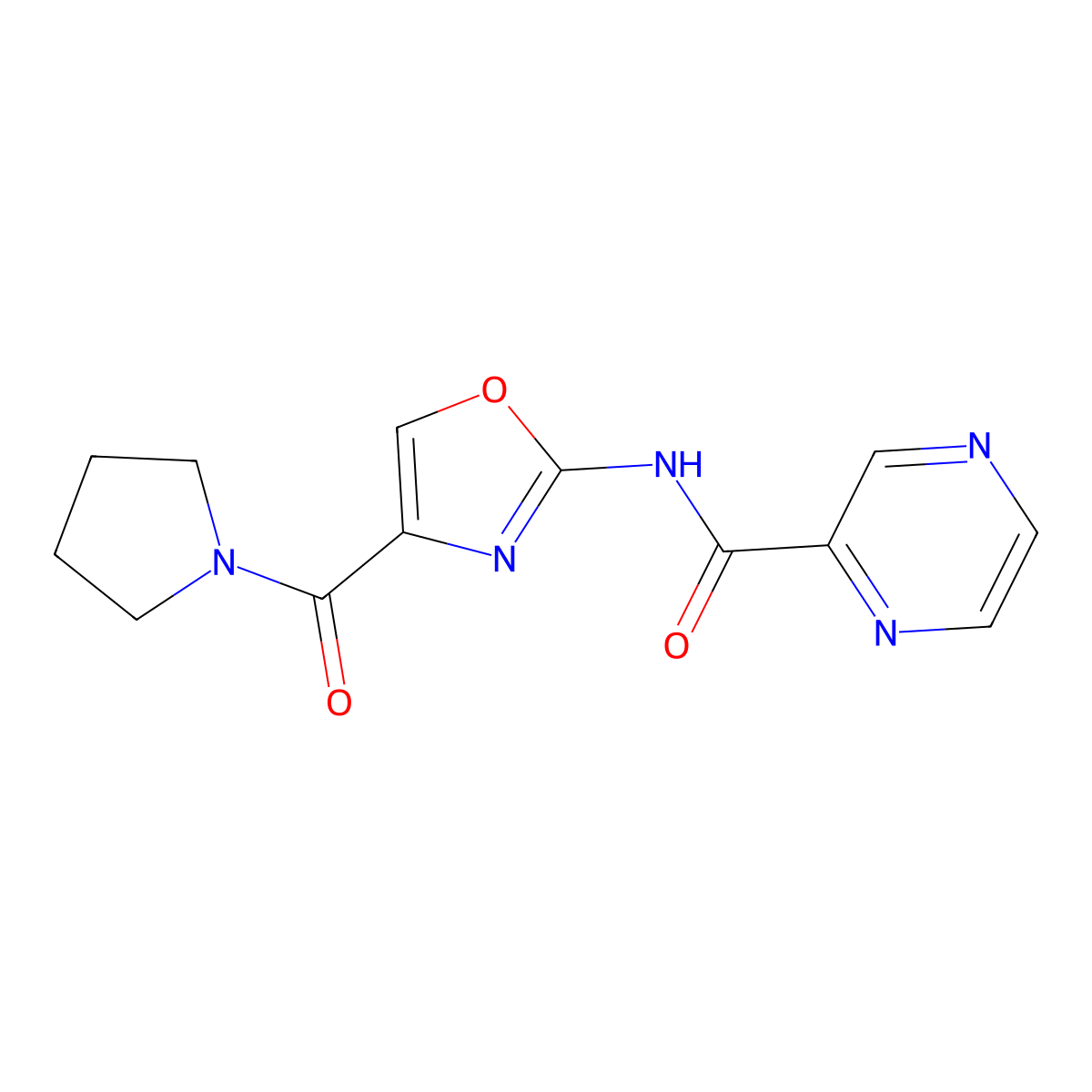 N-[4-(pyrrolidine-1-carbonyl)-1,3-oxazol-2-yl]pyrazine-2-carboxamide molecular structure, CAS 1396872-86-8