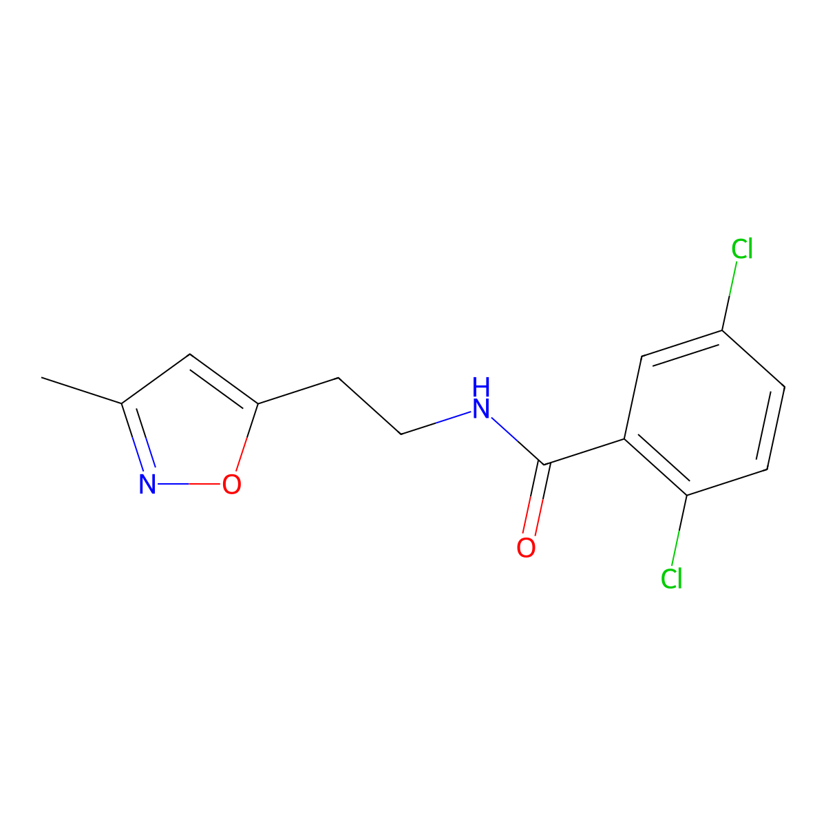 2,5-dichloro-N-(2-(3-methylisoxazol-5-yl)ethyl)benzamide molecular structure, CAS 1396872-87-9