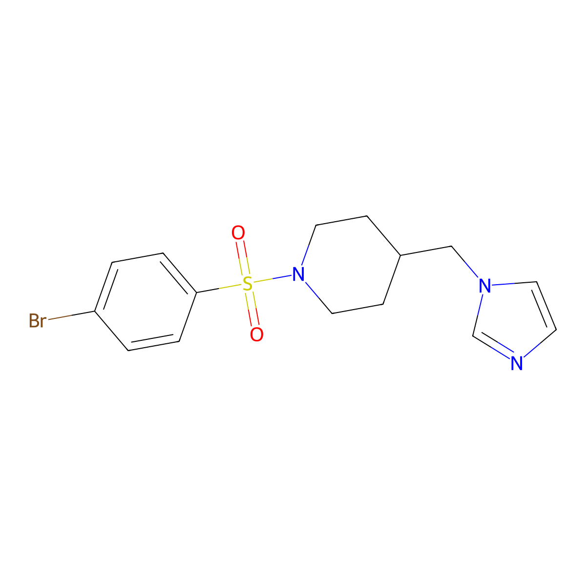 4-((1H-imidazol-1-yl)methyl)-1-((4-bromophenyl)sulfonyl)piperidine molecular structure, CAS 1396872-95-9