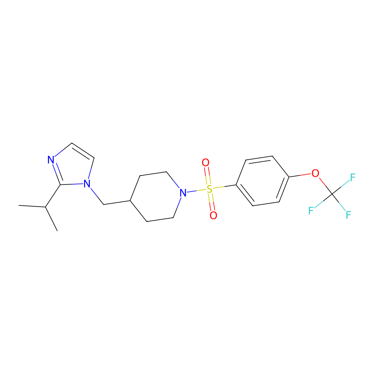 4-((2-isopropyl-1H-imidazol-1-yl)methyl)-1-((4-(trifluoromethoxy)phenyl)sulfonyl)piperidine molecular structure, CAS 1396873-13-4