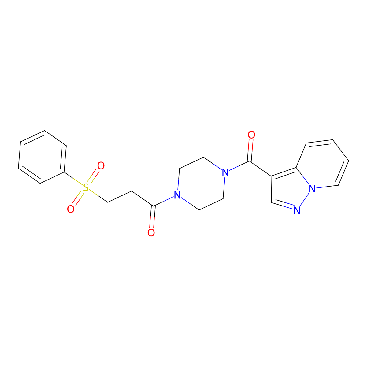 3-(Phenylsulfonyl)-1-(4-(pyrazolo[1,5-a]pyridine-3-carbonyl)piperazin-1-yl)propan-1-one molecular structure, CAS 1396873-22-5