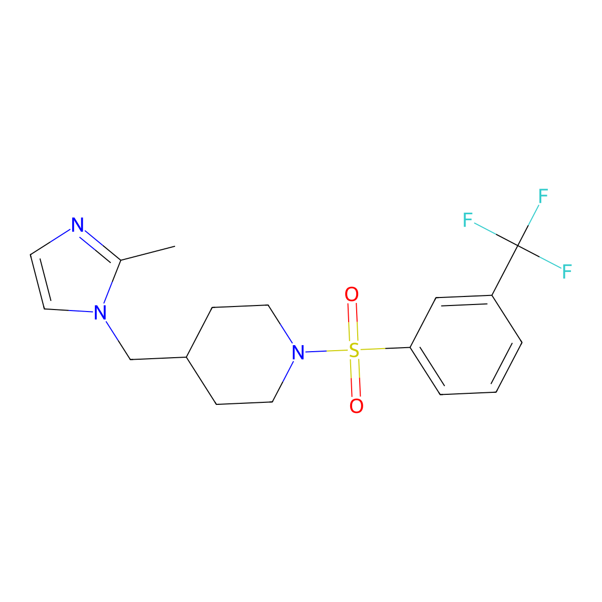 4-((2-methyl-1H-imidazol-1-yl)methyl)-1-((3-(trifluoromethyl)phenyl)sulfonyl)piperidine molecular structure, CAS 1396873-34-9