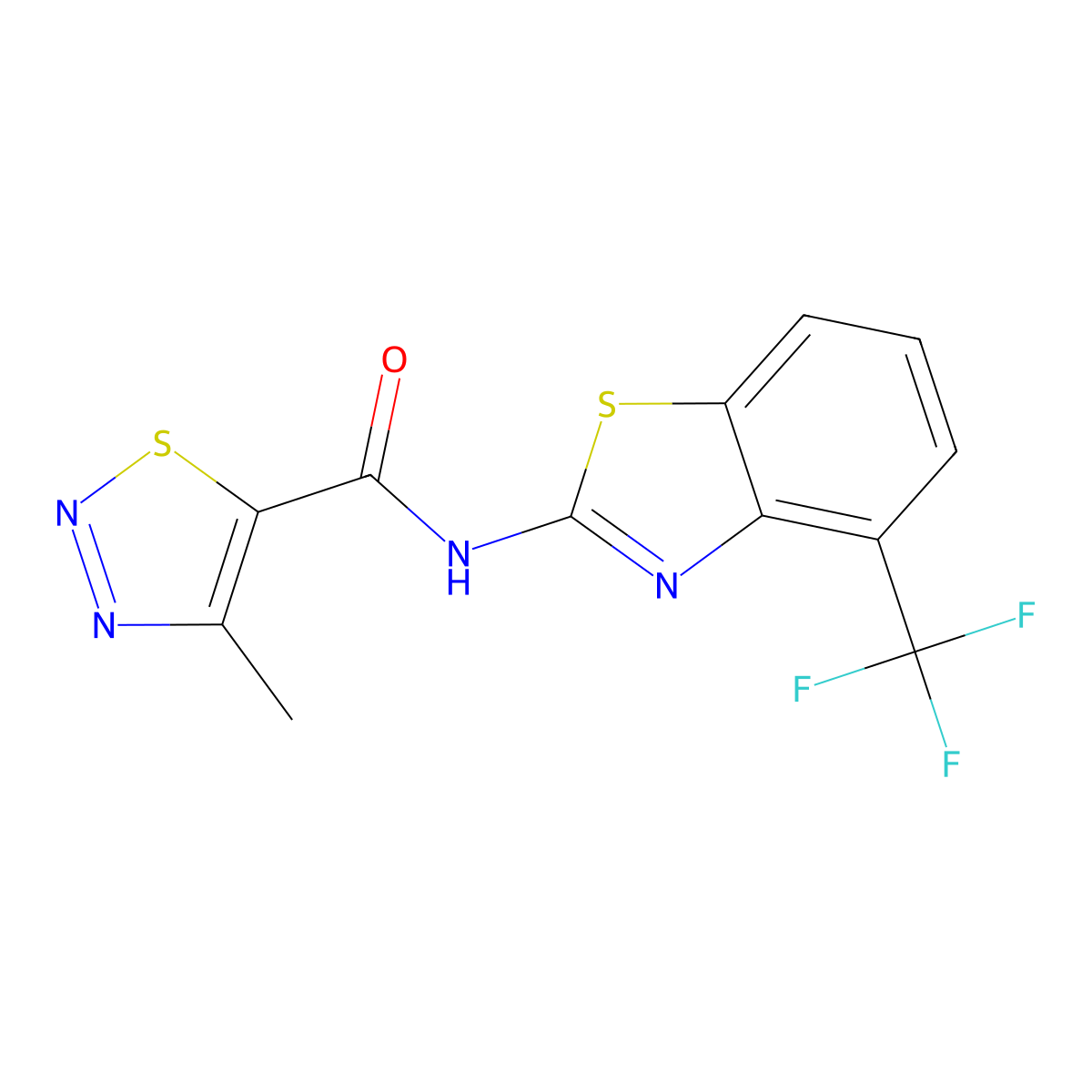4-methyl-N-(4-(trifluoromethyl)benzo[d]thiazol-2-yl)-1,2,3-thiadiazole-5-carboxamide molecular structure, CAS 1396873-39-4