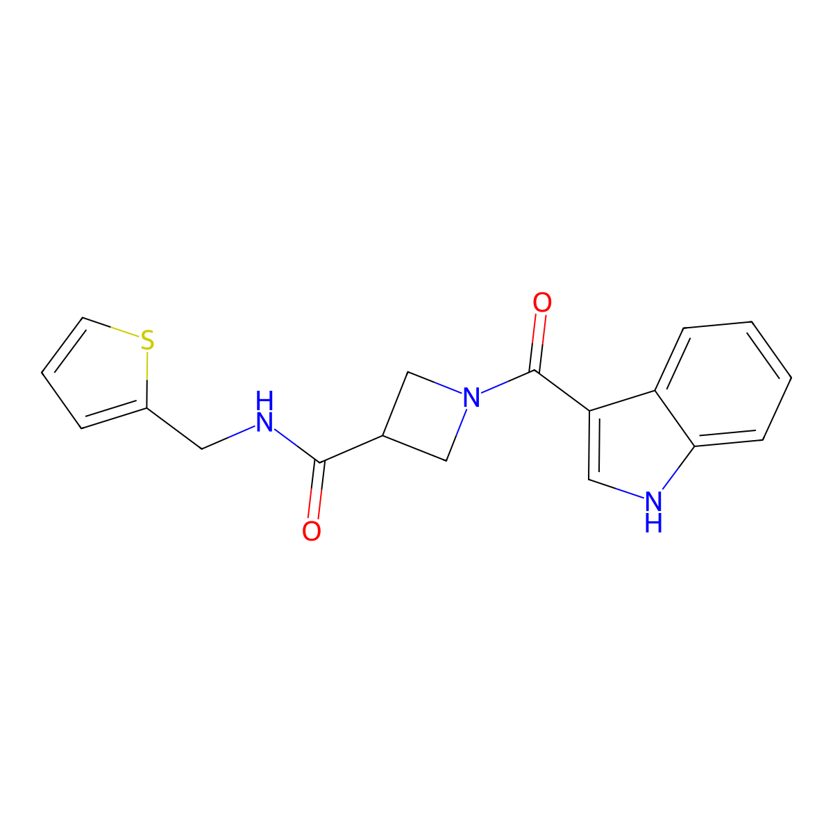 1-(1H-indole-3-carbonyl)-N-(thiophen-2-ylmethyl)azetidine-3-carboxamide molecular structure, CAS 1396873-42-9