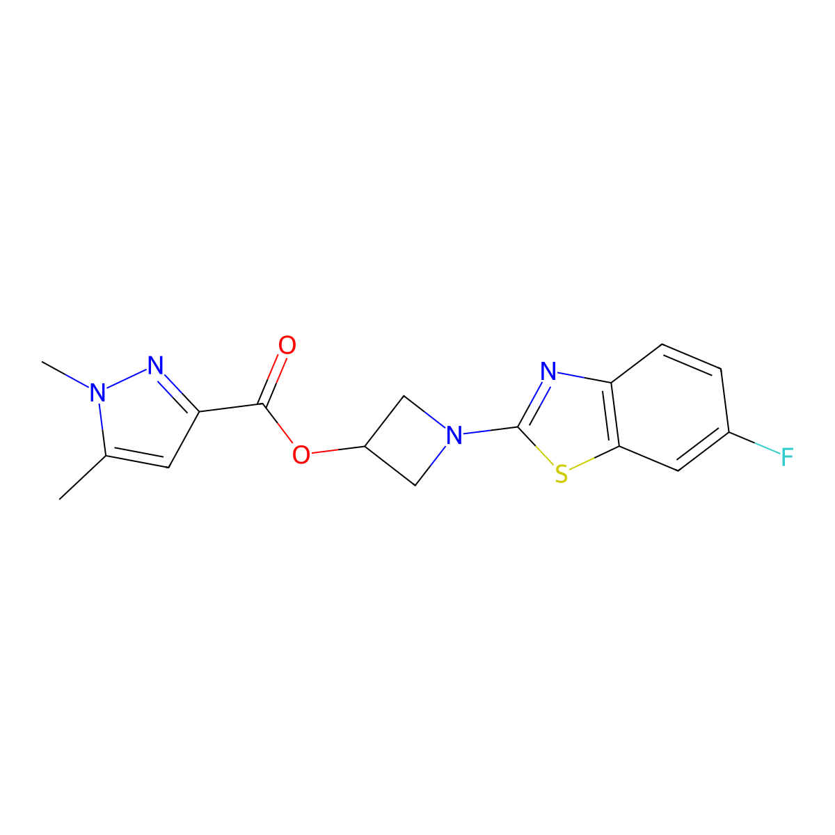 1-(6-fluorobenzo[d]thiazol-2-yl)azetidin-3-yl 1,5-dimethyl-1H-pyrazole-3-carboxylate molecular structure, CAS 1396873-43-0