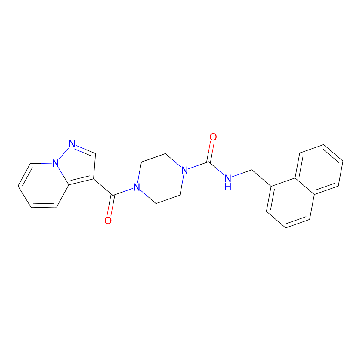 N-(naphthalen-1-ylmethyl)-4-(pyrazolo[1,5-a]pyridine-3-carbonyl)piperazine-1-carboxamide molecular structure, CAS 1396873-46-3