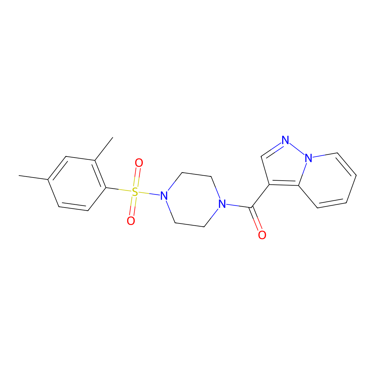 (4-((2,4-Dimethylphenyl)sulfonyl)piperazin-1-yl)(pyrazolo[1,5-a]pyridin-3-yl)methanone molecular structure, CAS 1396873-54-3