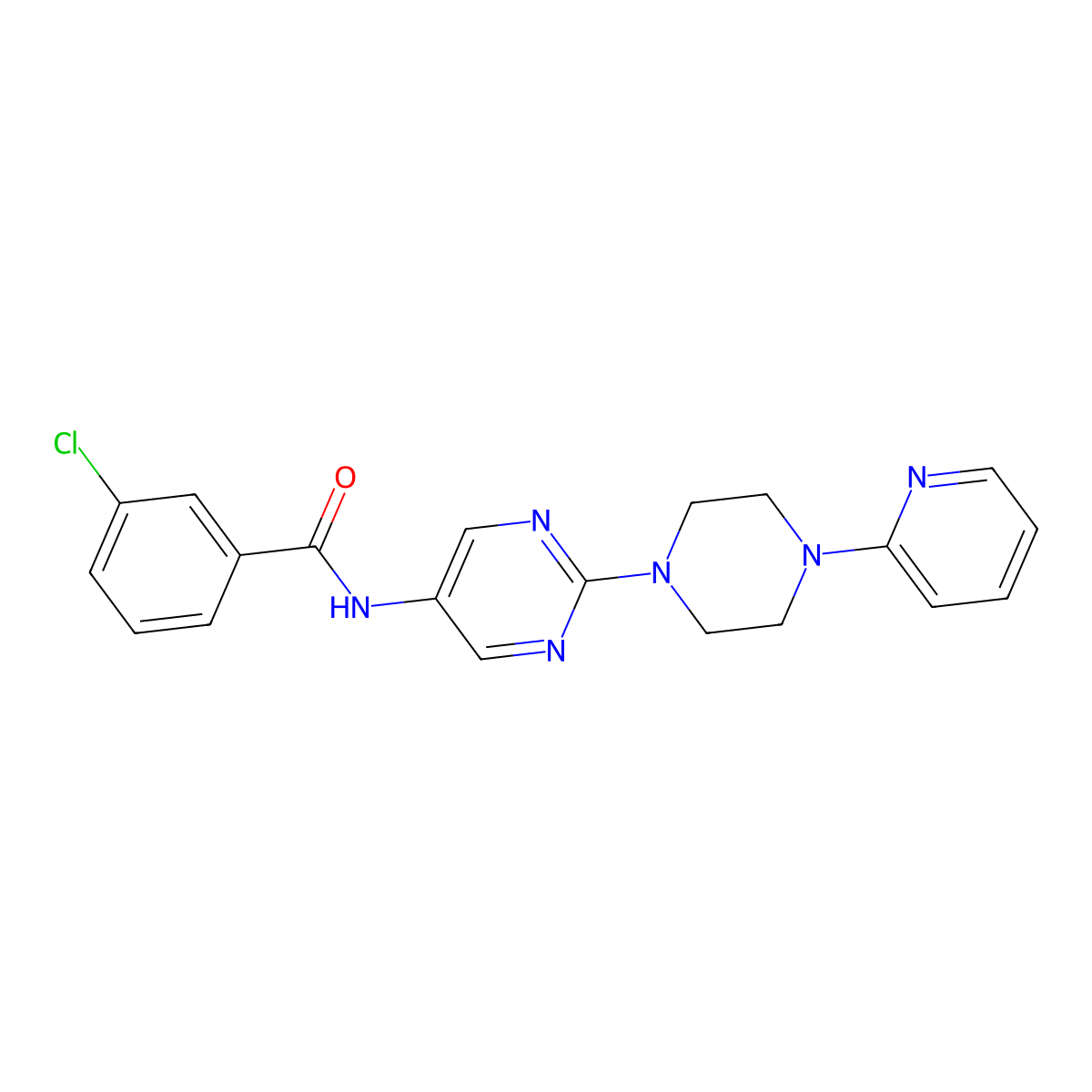 3-chloro-N-(2-(4-(pyridin-2-yl)piperazin-1-yl)pyrimidin-5-yl)benzamide molecular structure, CAS 1396873-55-4