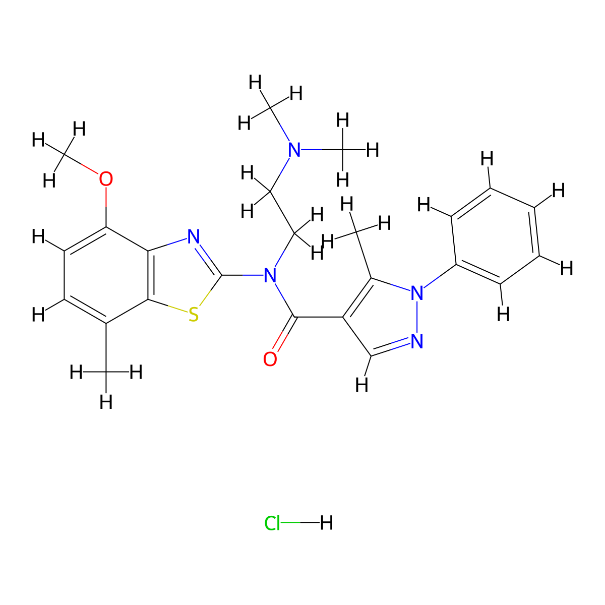 N-(2-(dimethylamino)ethyl)-N-(4-methoxy-7-methylbenzo[d]thiazol-2-yl)-5-methyl-1-phenyl-1H-pyrazole-4-carboxamide hydrochloride molecular structure, CAS 1396873-58-7