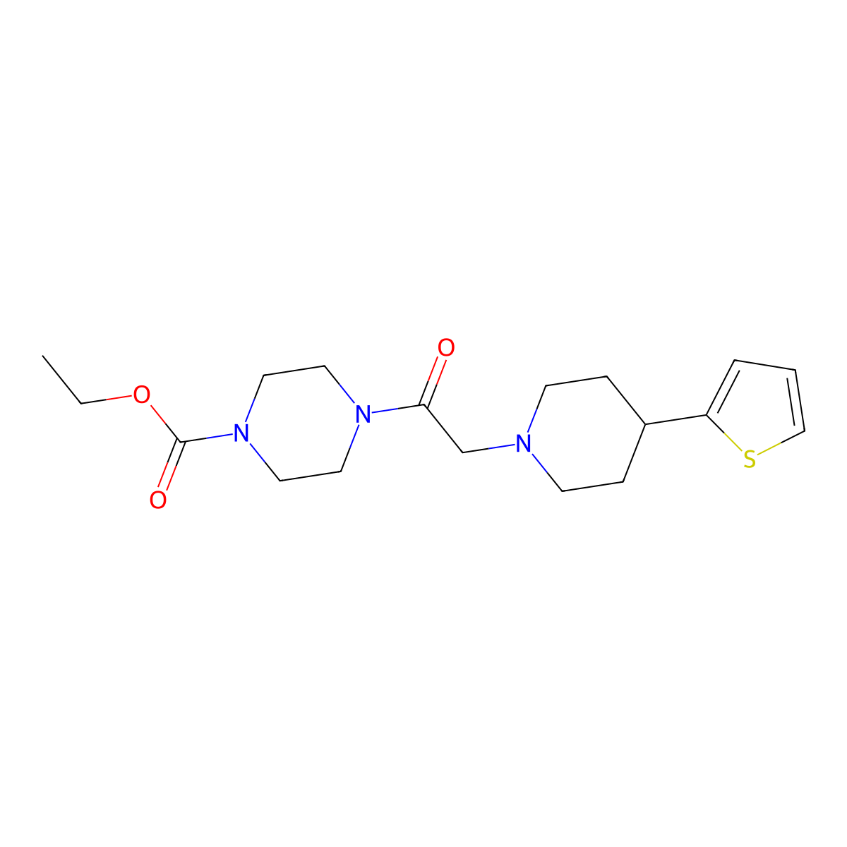 Ethyl 4-(2-(4-(thiophen-2-yl)piperidin-1-yl)acetyl)piperazine-1-carboxylate molecular structure, CAS 1396873-59-8