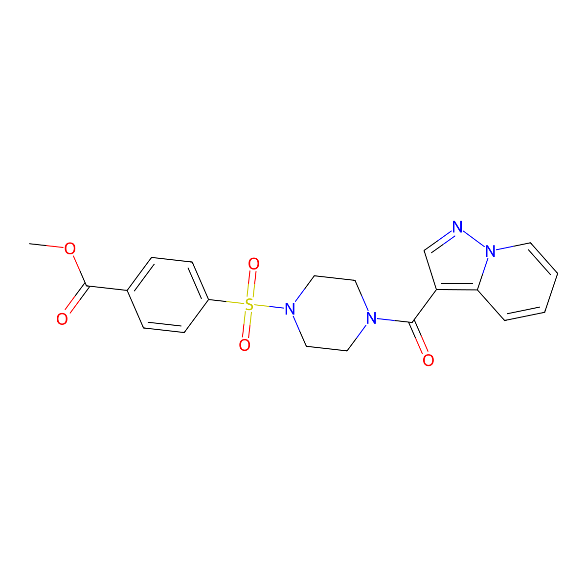 Methyl 4-[(4-{pyrazolo[1,5-a]pyridine-3-carbonyl}piperazin-1-yl)sulfonyl]benzoate molecular structure, CAS 1396873-63-4