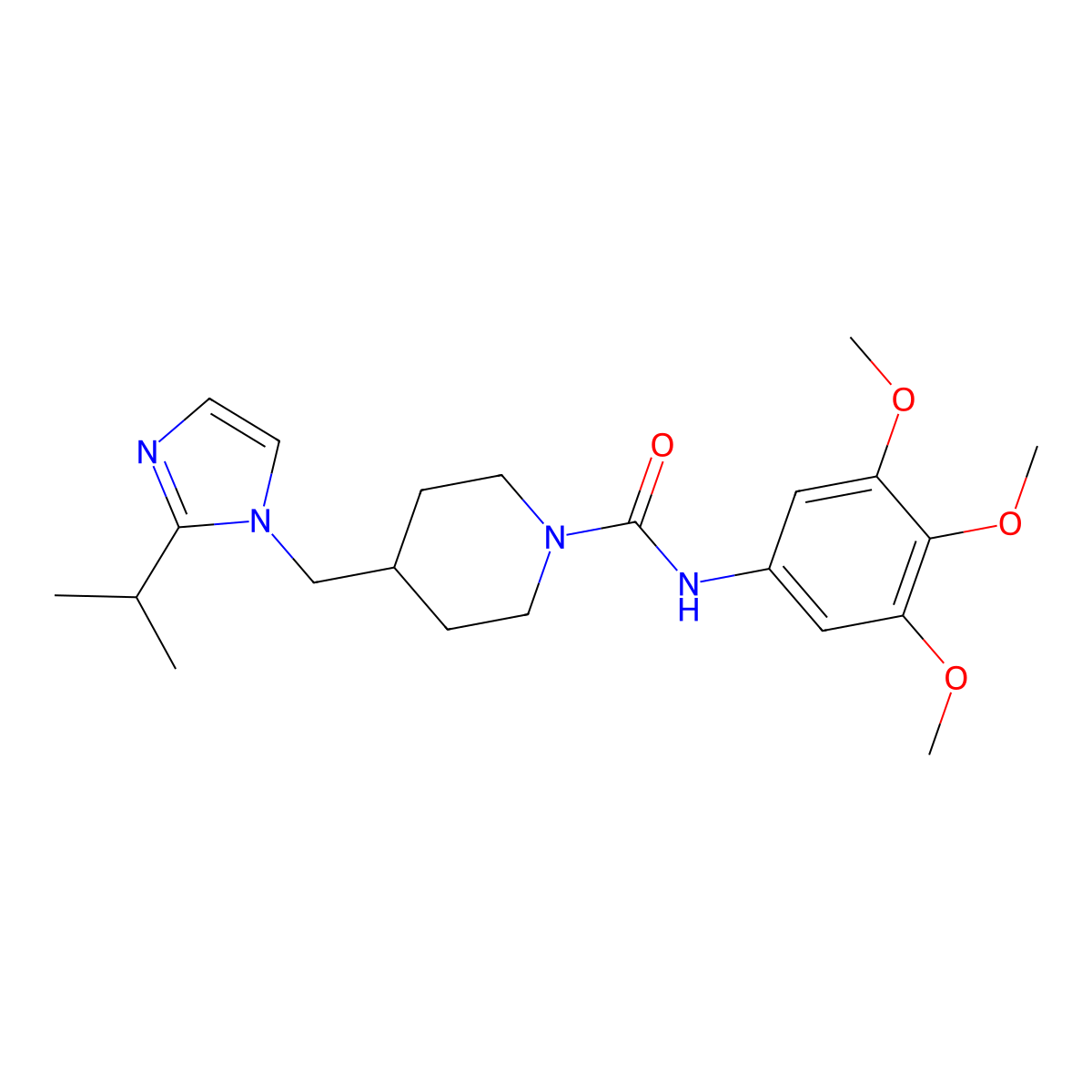 4-((2-isopropyl-1H-imidazol-1-yl)methyl)-N-(3,4,5-trimethoxyphenyl)piperidine-1-carboxamide molecular structure, CAS 1396873-74-7