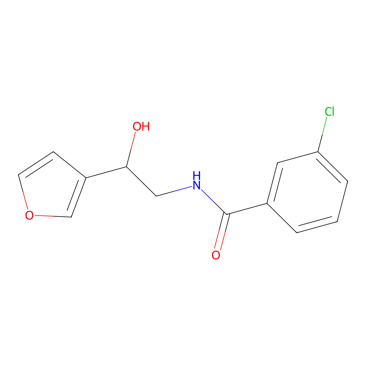 3-chloro-N-[2-(furan-3-yl)-2-hydroxyethyl]benzamide molecular structure, CAS 1396873-77-0