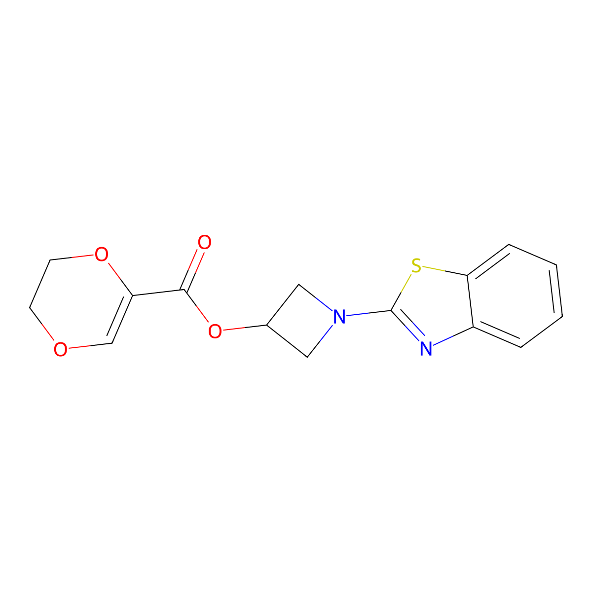 1-(Benzo[d]thiazol-2-yl)azetidin-3-yl 5,6-dihydro-1,4-dioxine-2-carboxylate molecular structure, CAS 1396873-79-2