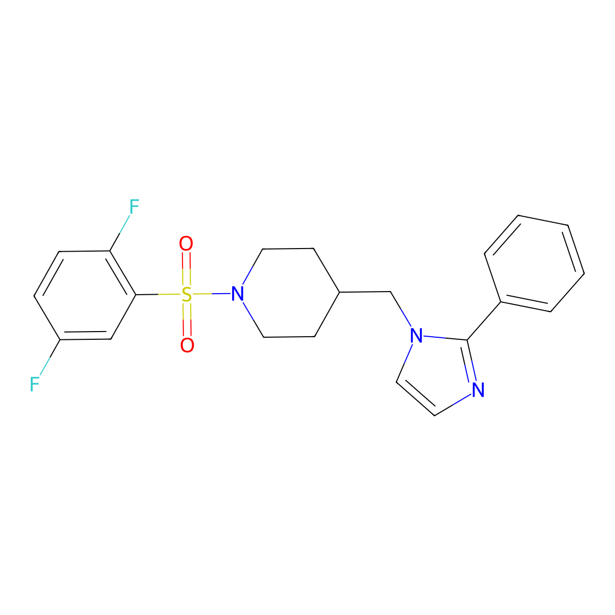 1-((2,5-difluorophenyl)sulfonyl)-4-((2-phenyl-1H-imidazol-1-yl)methyl)piperidine molecular structure, CAS 1396873-81-6