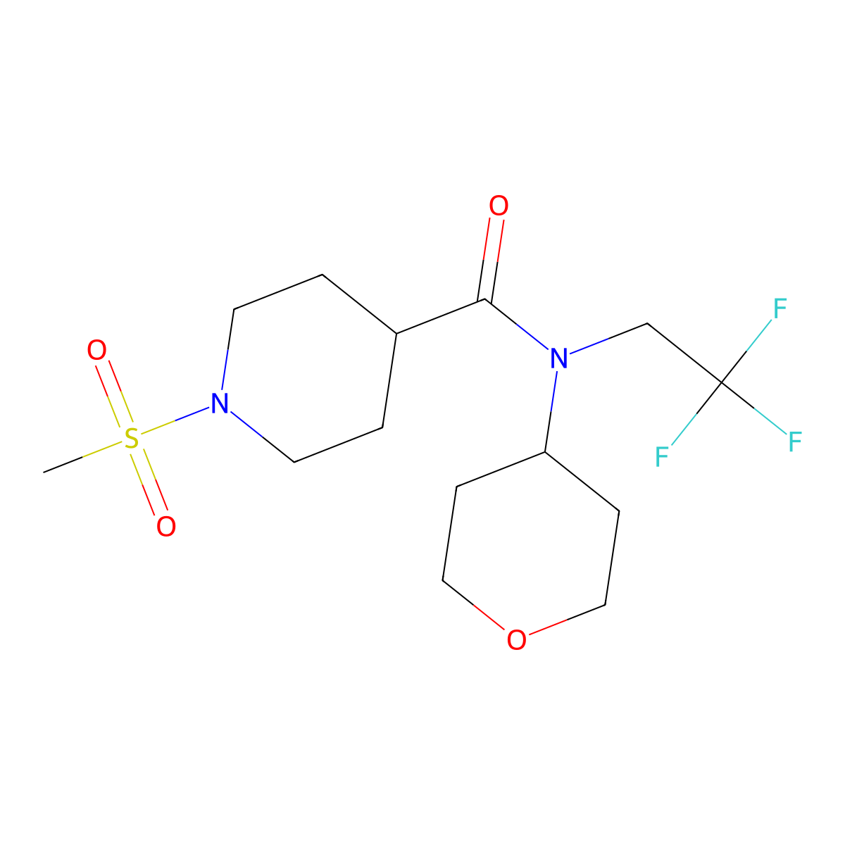 1-(methylsulfonyl)-N-(tetrahydro-2H-pyran-4-yl)-N-(2,2,2-trifluoroethyl)piperidine-4-carboxamide molecular structure, CAS 1396873-95-2